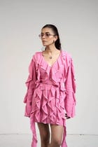Belle Pink Ruffle Shirt & Skirt Set view 3
