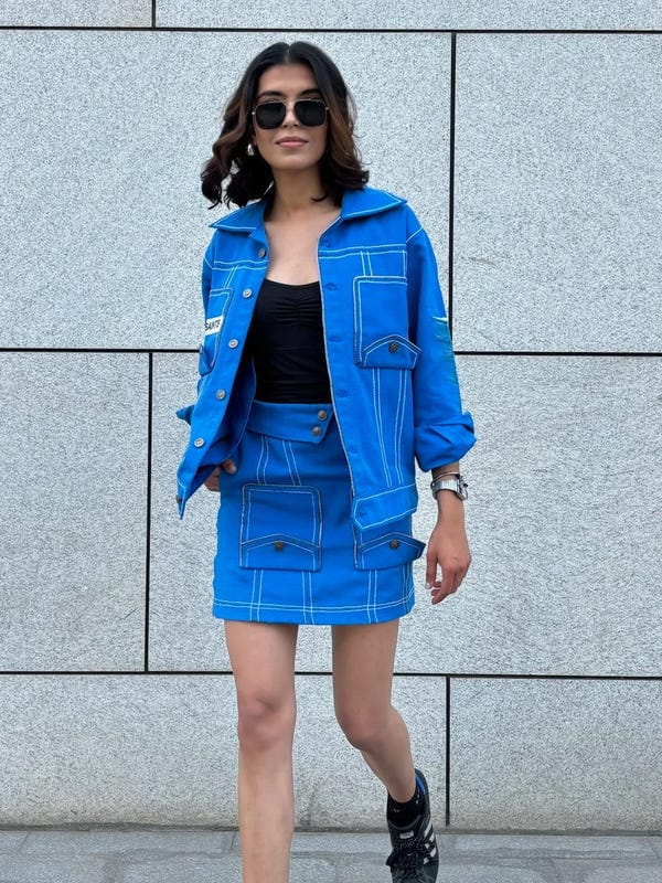 Inner Saints — AZURE BLUE JACKET & SKIRT SET