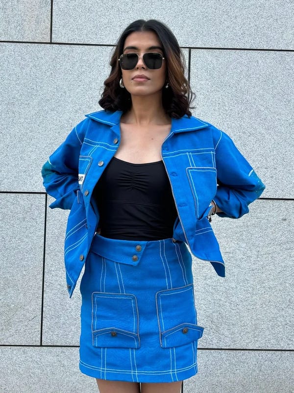 Inner Saints — AZURE BLUE JACKET & SKIRT SET