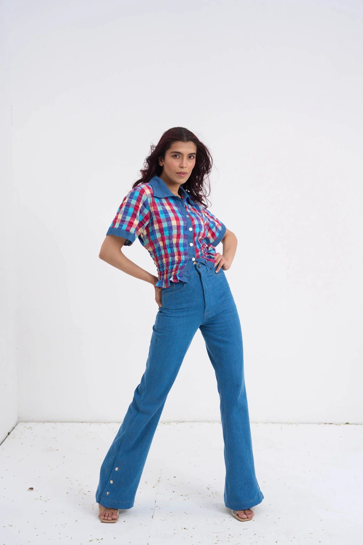 Retro Checkered Top & Denim Set - image 2