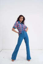 Retro Checkered Top & Denim Set view 2