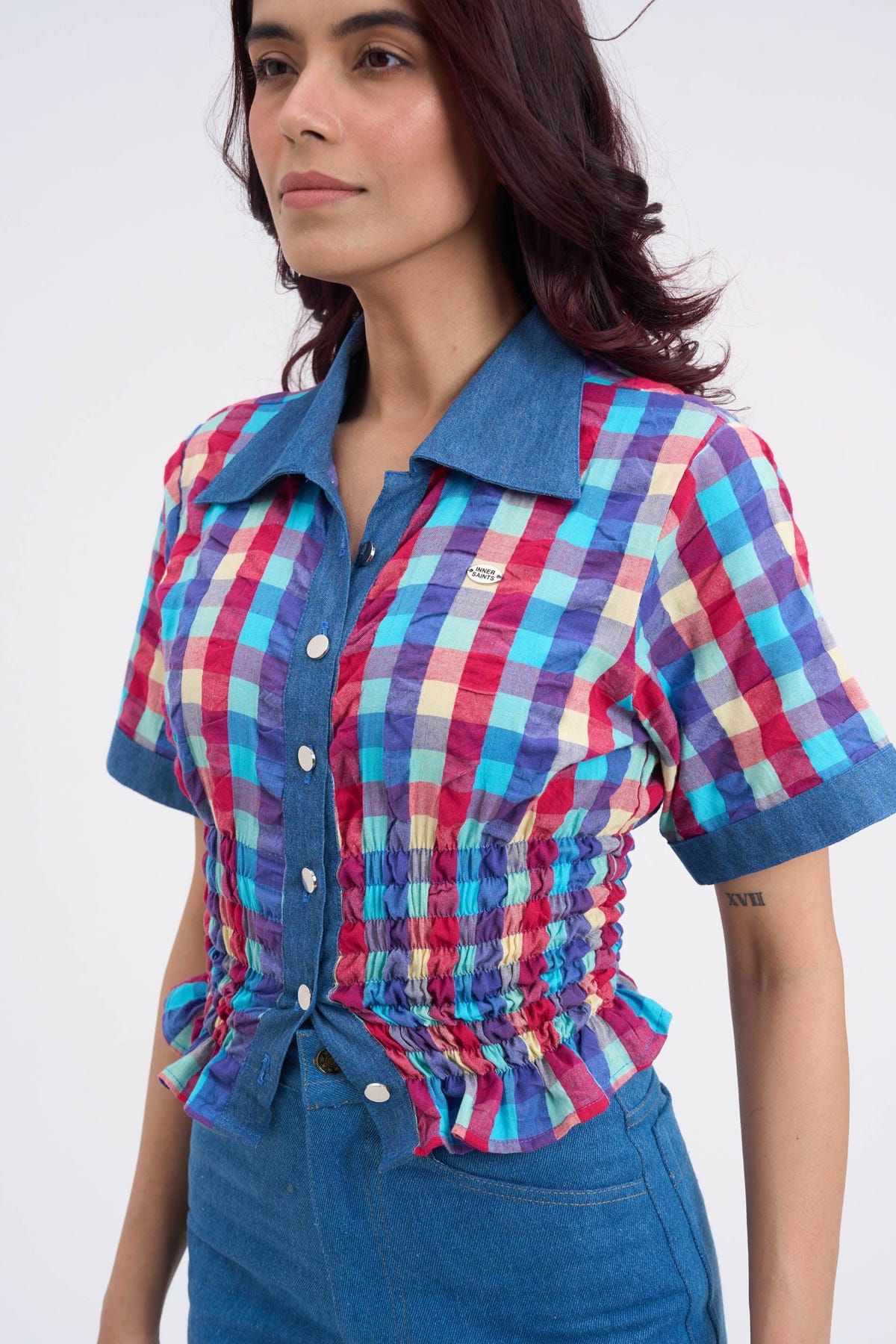 Retro Checkered Top & Denim Set - image 3