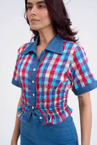 Retro Checkered Top & Denim Set view 3