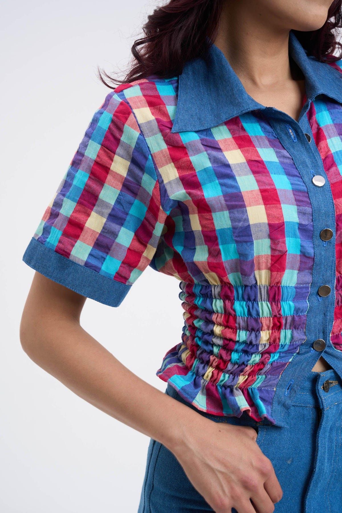 Retro Checkered Top & Denim Set - image 4