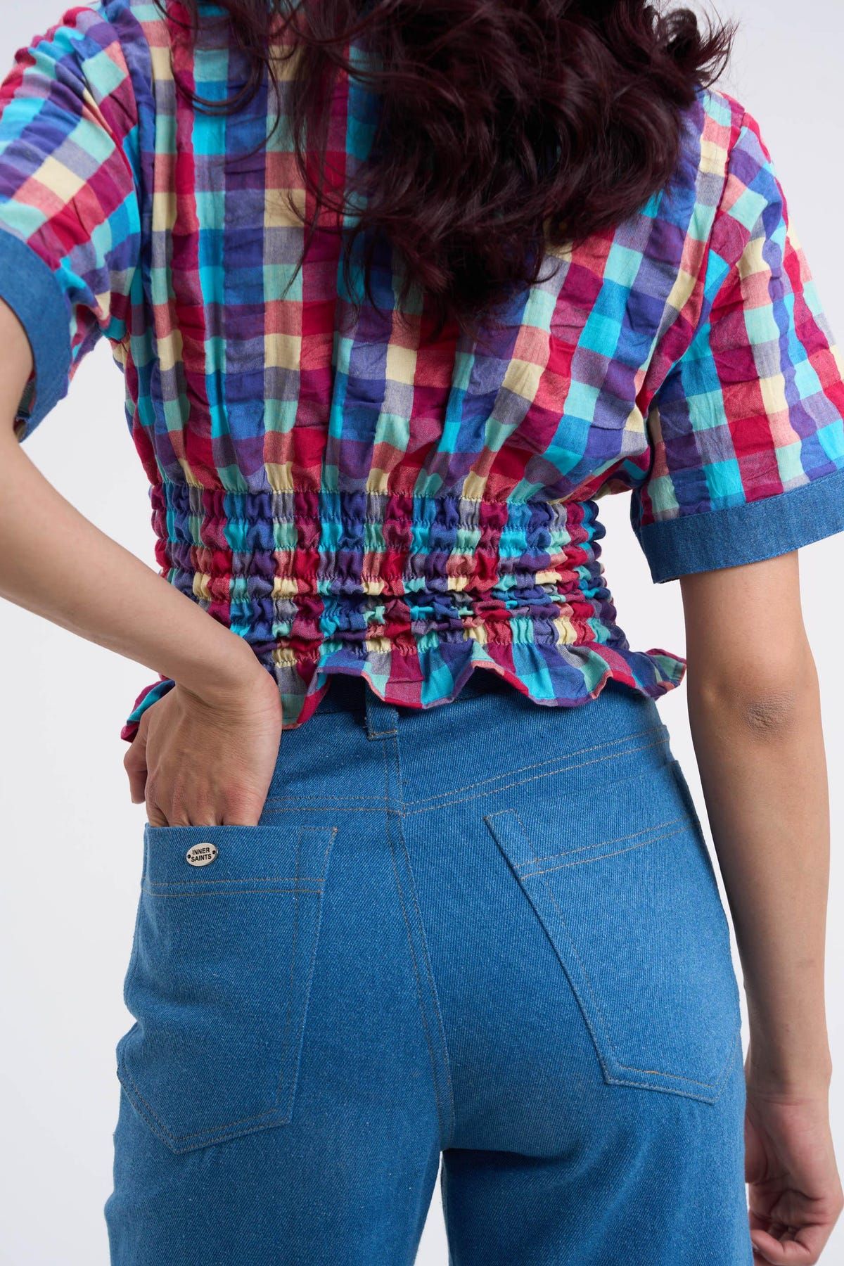 Retro Checkered Top & Denim Set - image 5