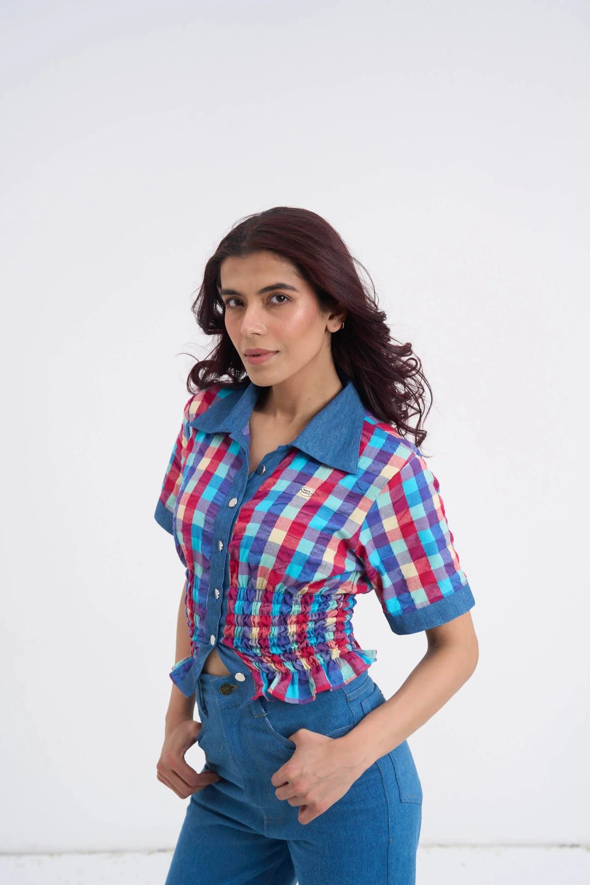 Retro Checkered Top & Denim Set - image 7