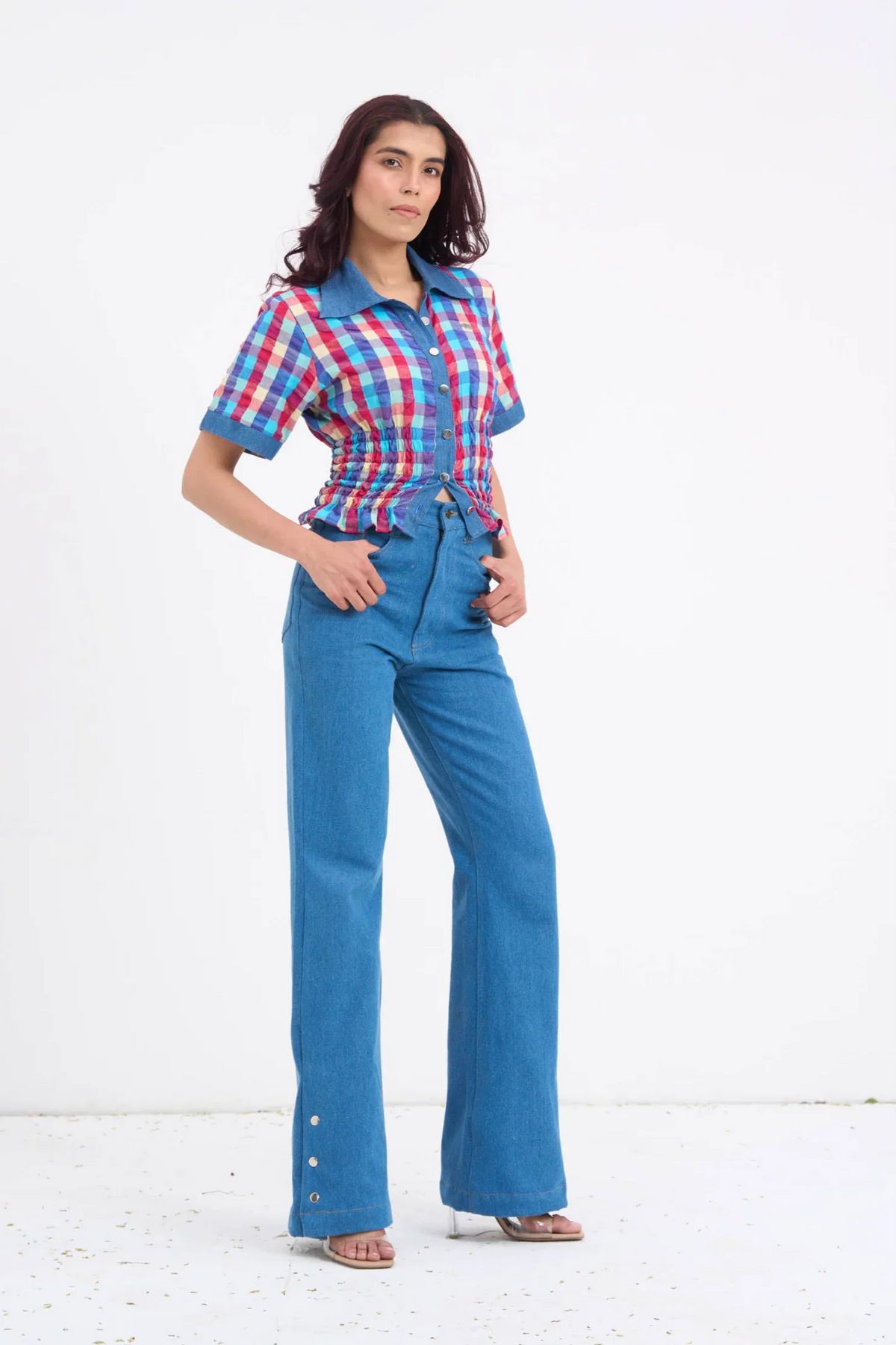 Retro Checkered Top & Denim Set - image 8