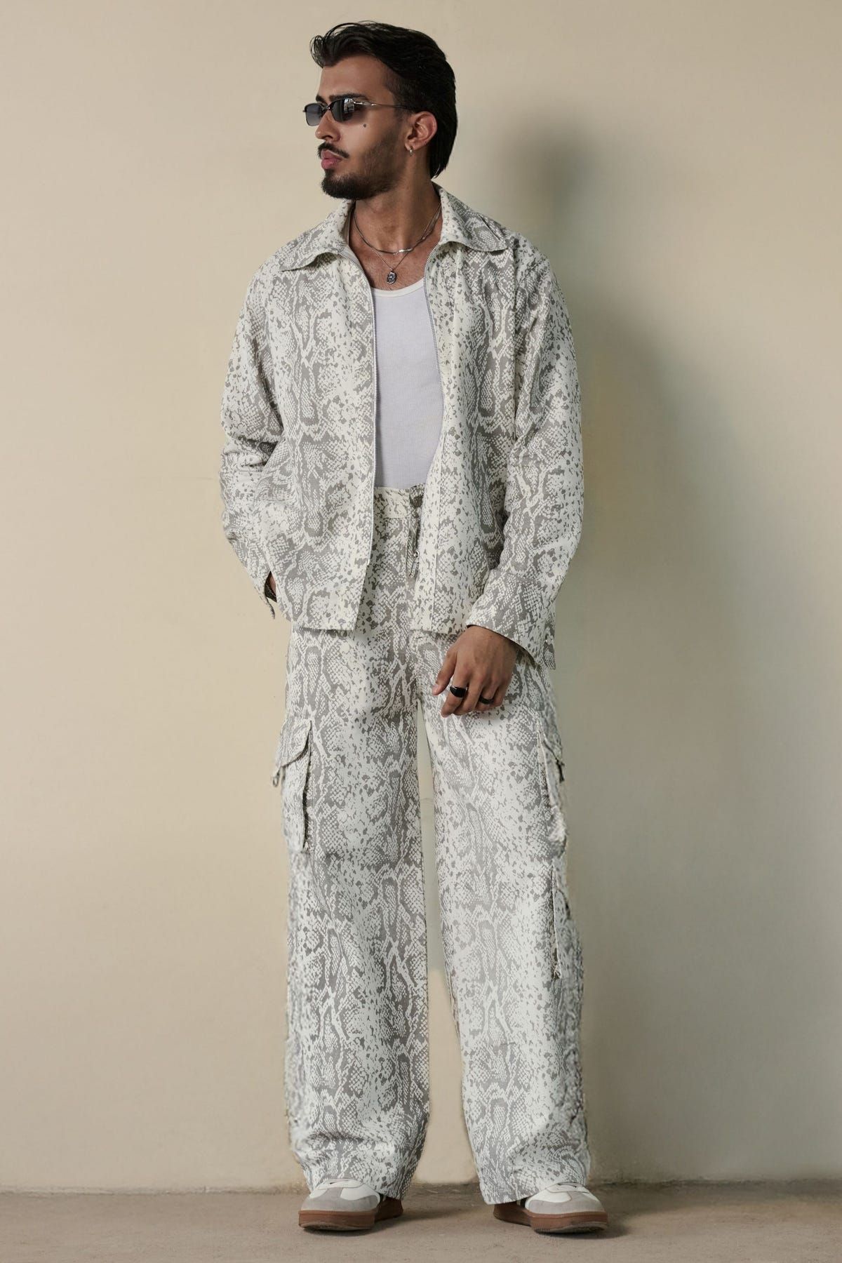 Snakeskin Print Shirt & Cargo Pants Set - image 1