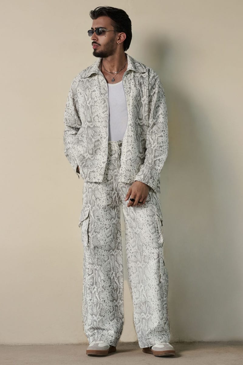 Snakeskin Print Shirt & Cargo Pants Set