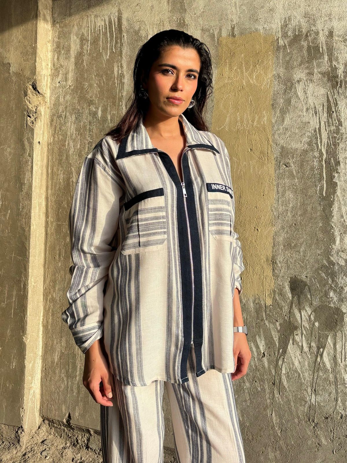 Oxford Blue Stripe Women Co-ord Set - image 4