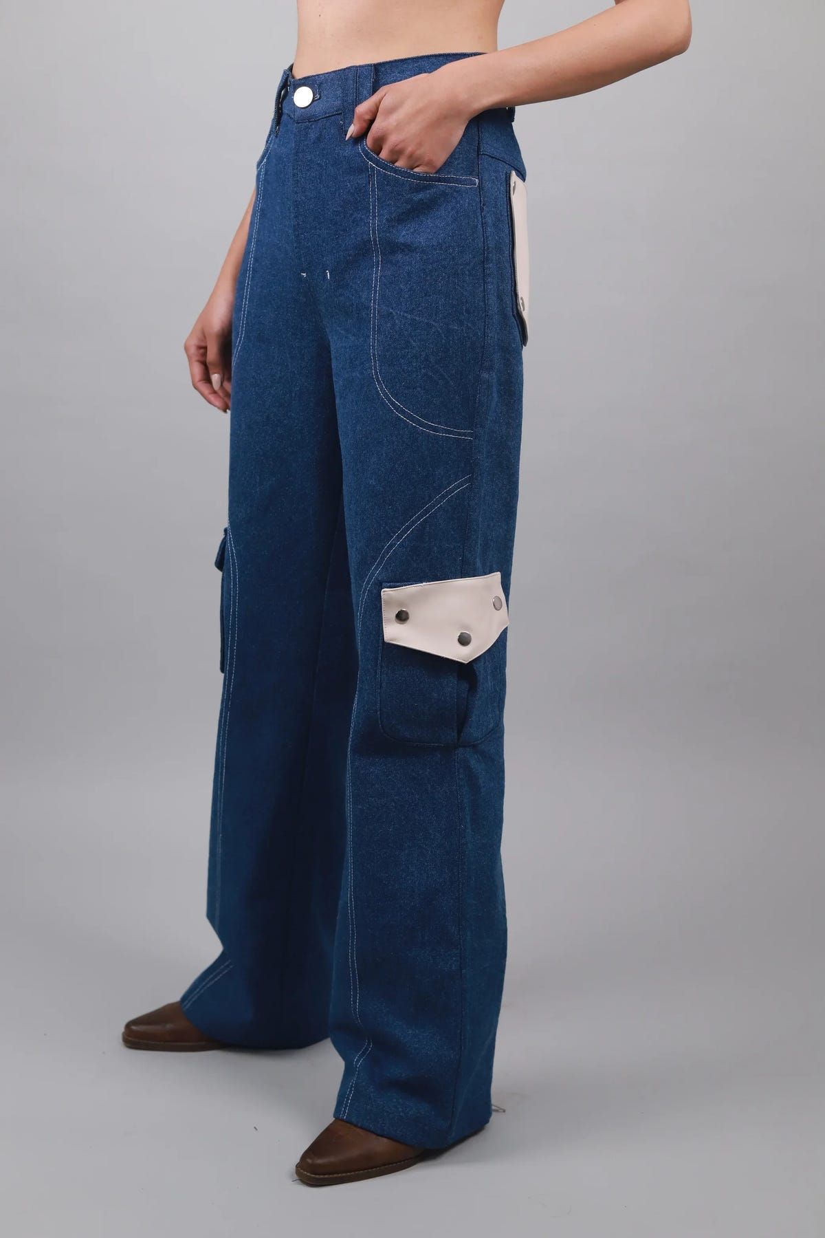 Unisex straight fit Leather cargo jeans - image 1