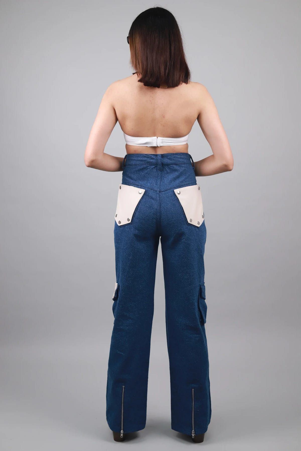 Unisex straight fit Leather cargo jeans - image 2