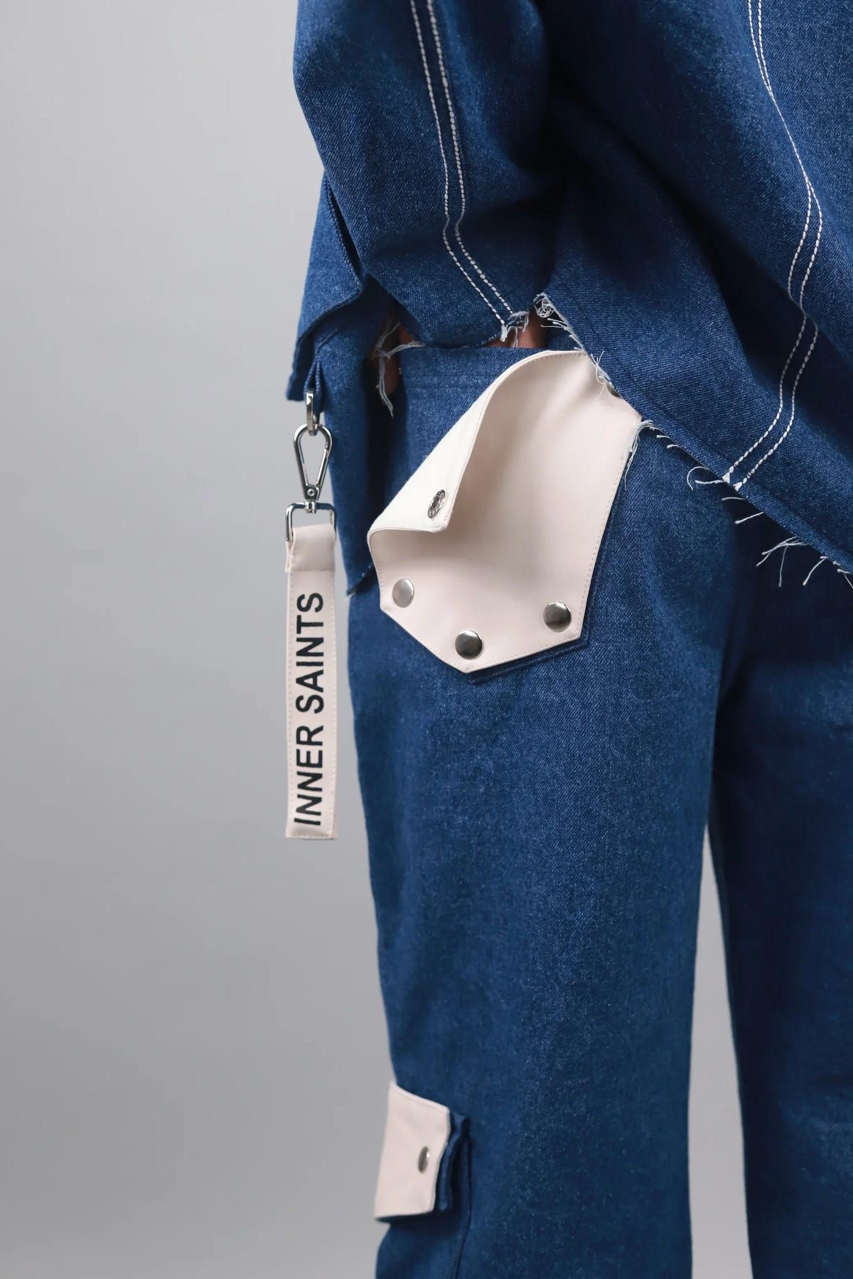 Unisex straight fit Leather cargo jeans - image 4