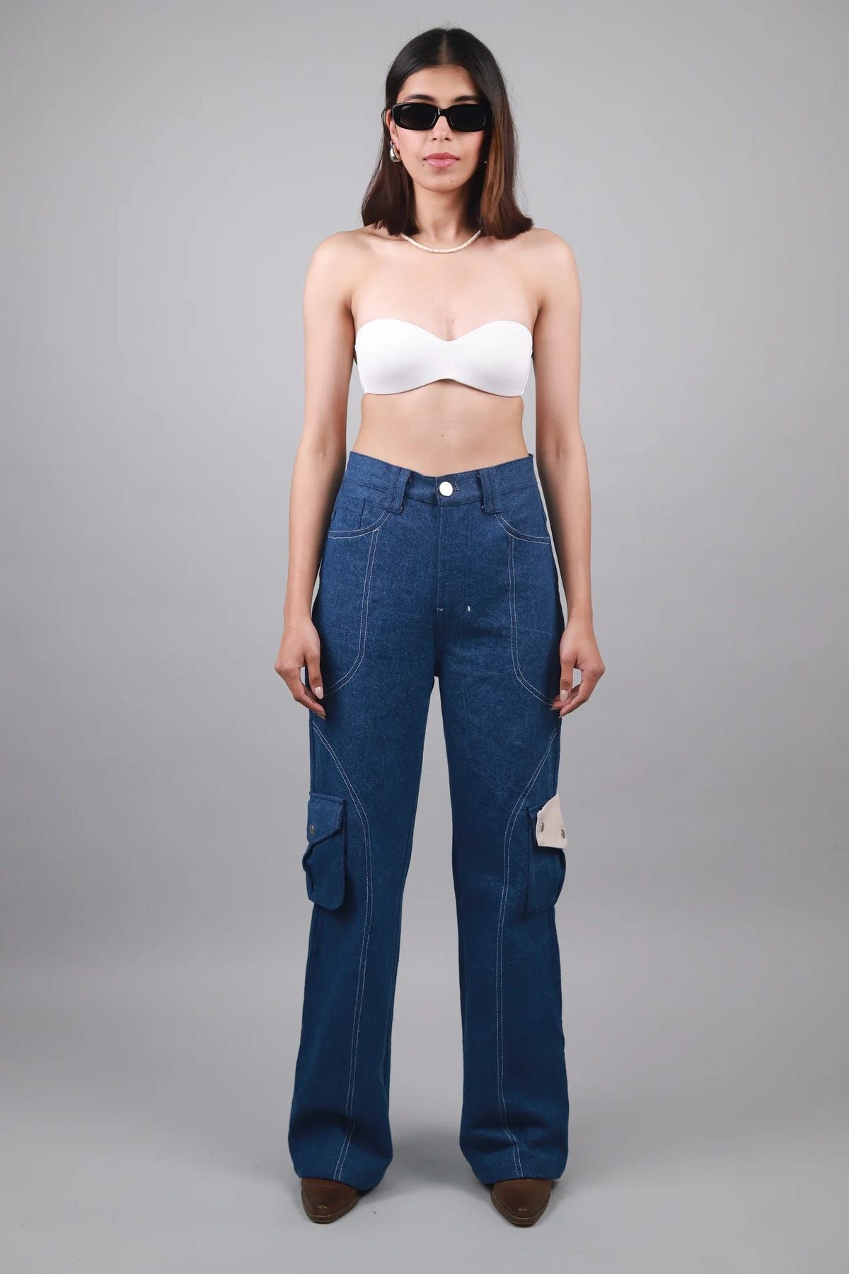 Unisex straight fit Leather cargo jeans - image 5