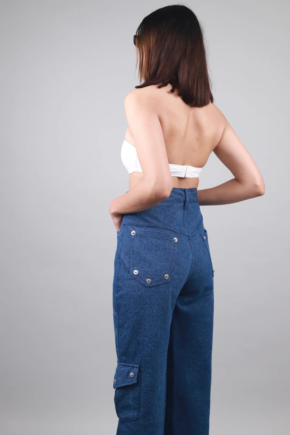 Unisex straight fit Leather cargo jeans - image 6