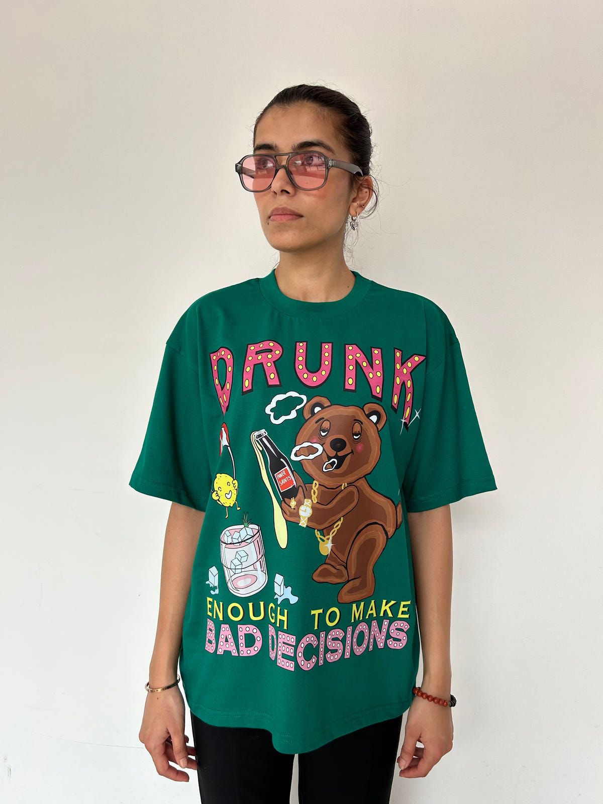 Drunk Enough Green Oversized T-shirt - image 1