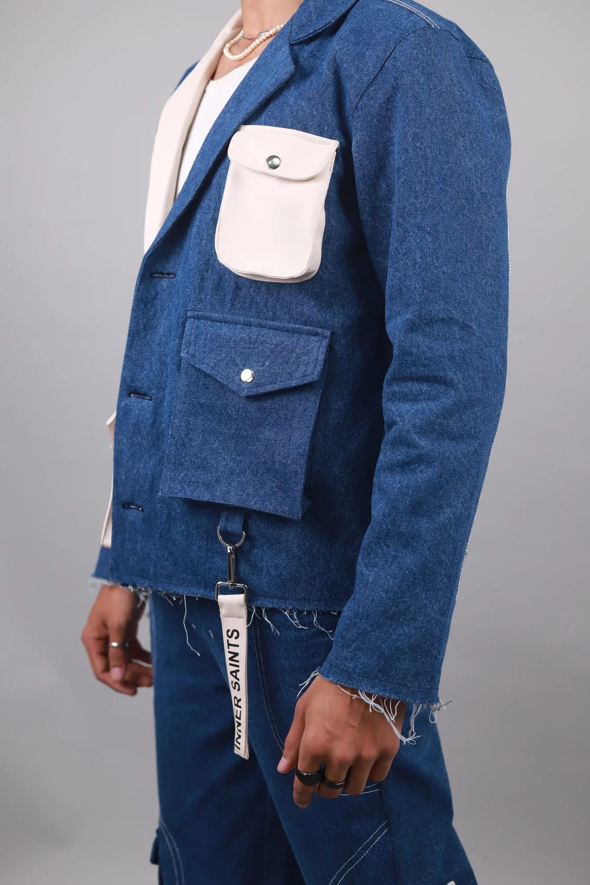 Unisex Denim Leather Blazer - image 2