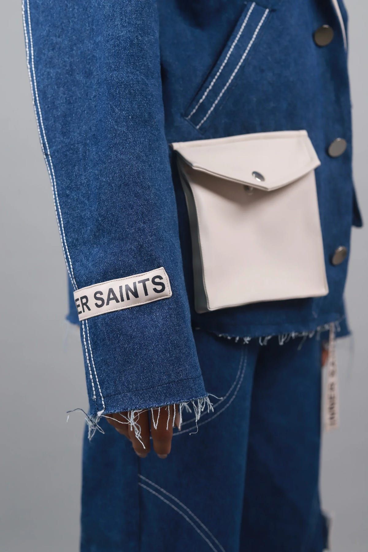 Unisex Denim Leather Blazer - image 4