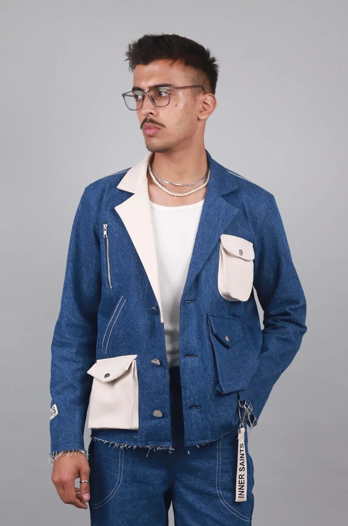 Unisex Denim Leather Blazer - image 8