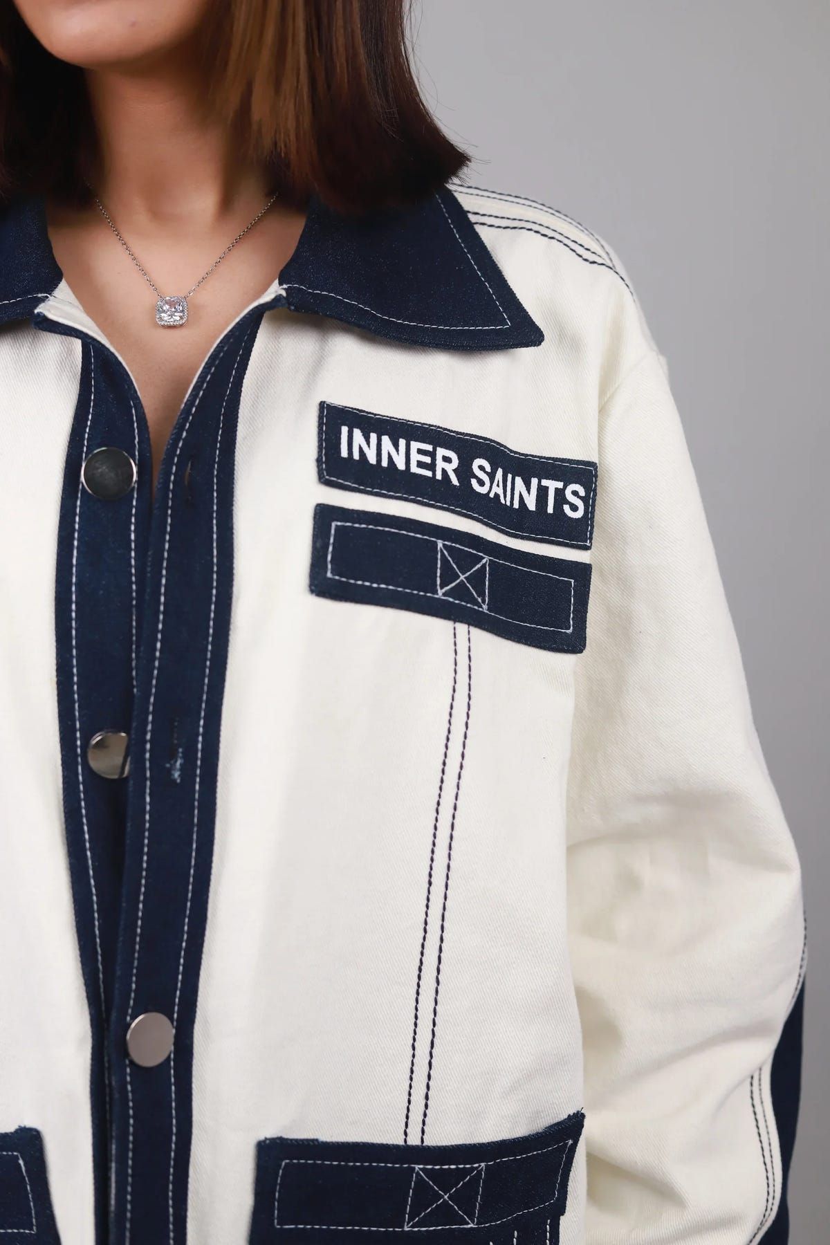 Unisex Denim White Blue Shirt - image 3