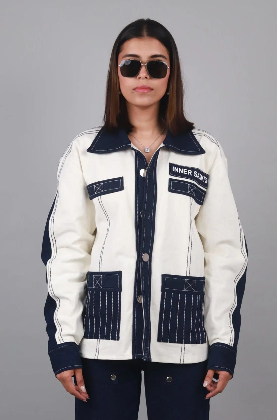 Unisex Denim White Blue Shirt - image 7