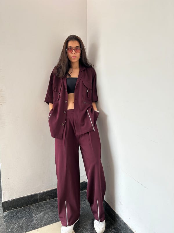 Inner Saints — Wine Shirt & Pant Co-ord Set