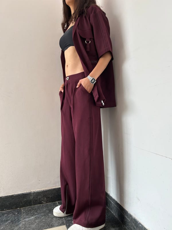 Inner Saints — Wine Shirt & Pant Co-ord Set