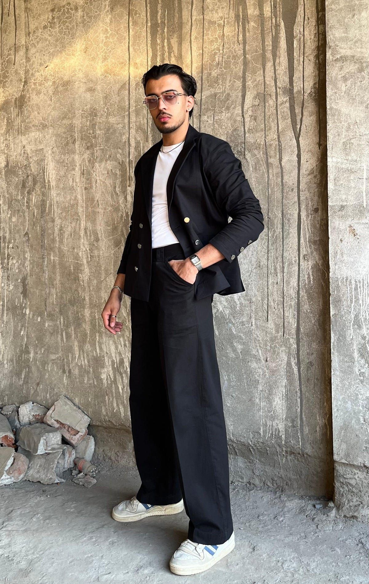 BLACK DOUBLE BREASTED STATEMENT BLAZER SET - image 3