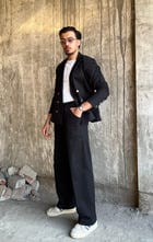 BLACK DOUBLE BREASTED STATEMENT BLAZER SET view 3