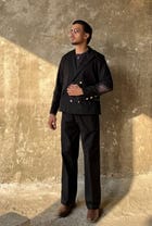 BLACK DOUBLE BREASTED STATEMENT BLAZER SET view 7