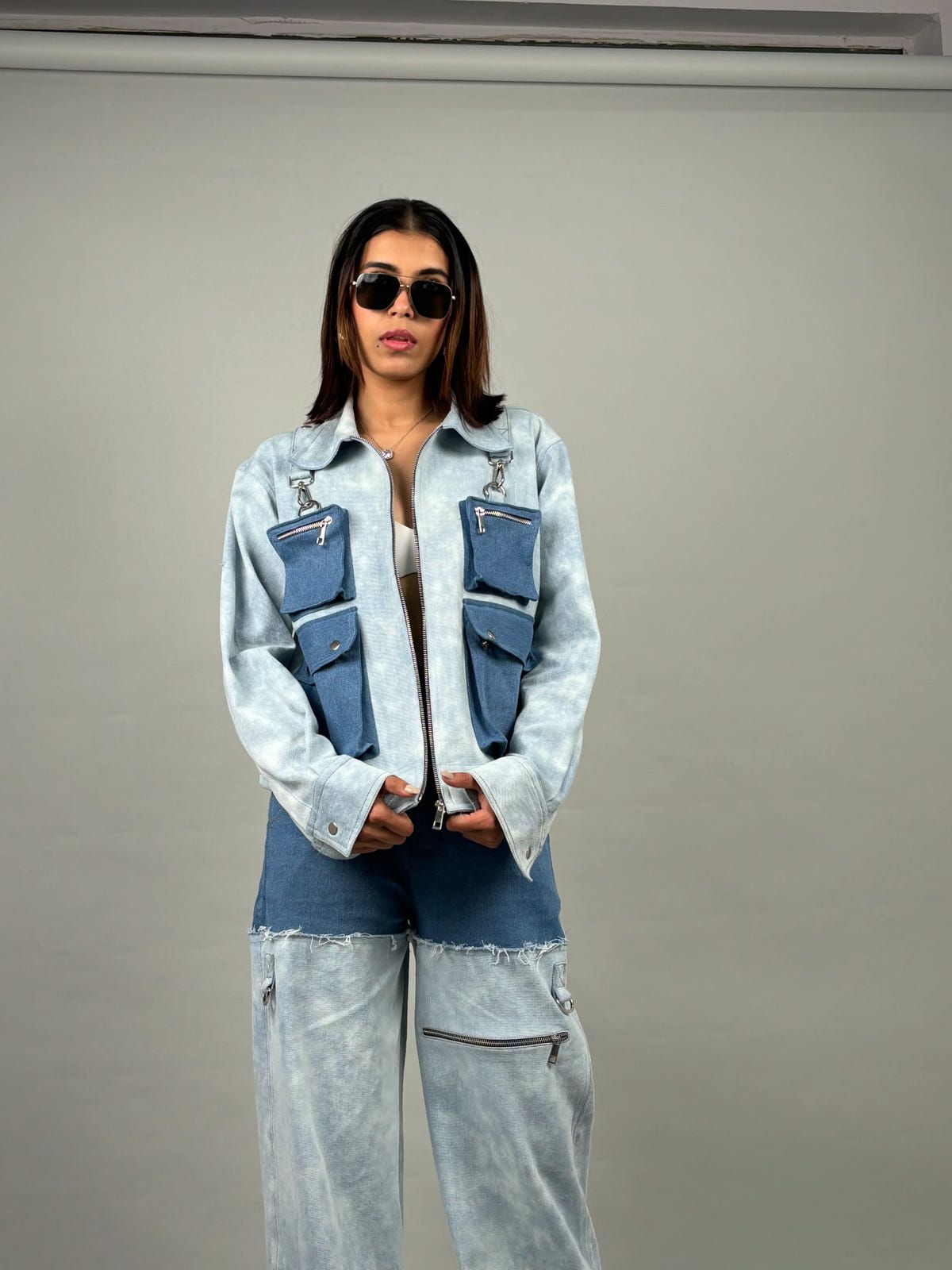 Detachable Dual Jacket & Wide Leg Jeans Set - image 1