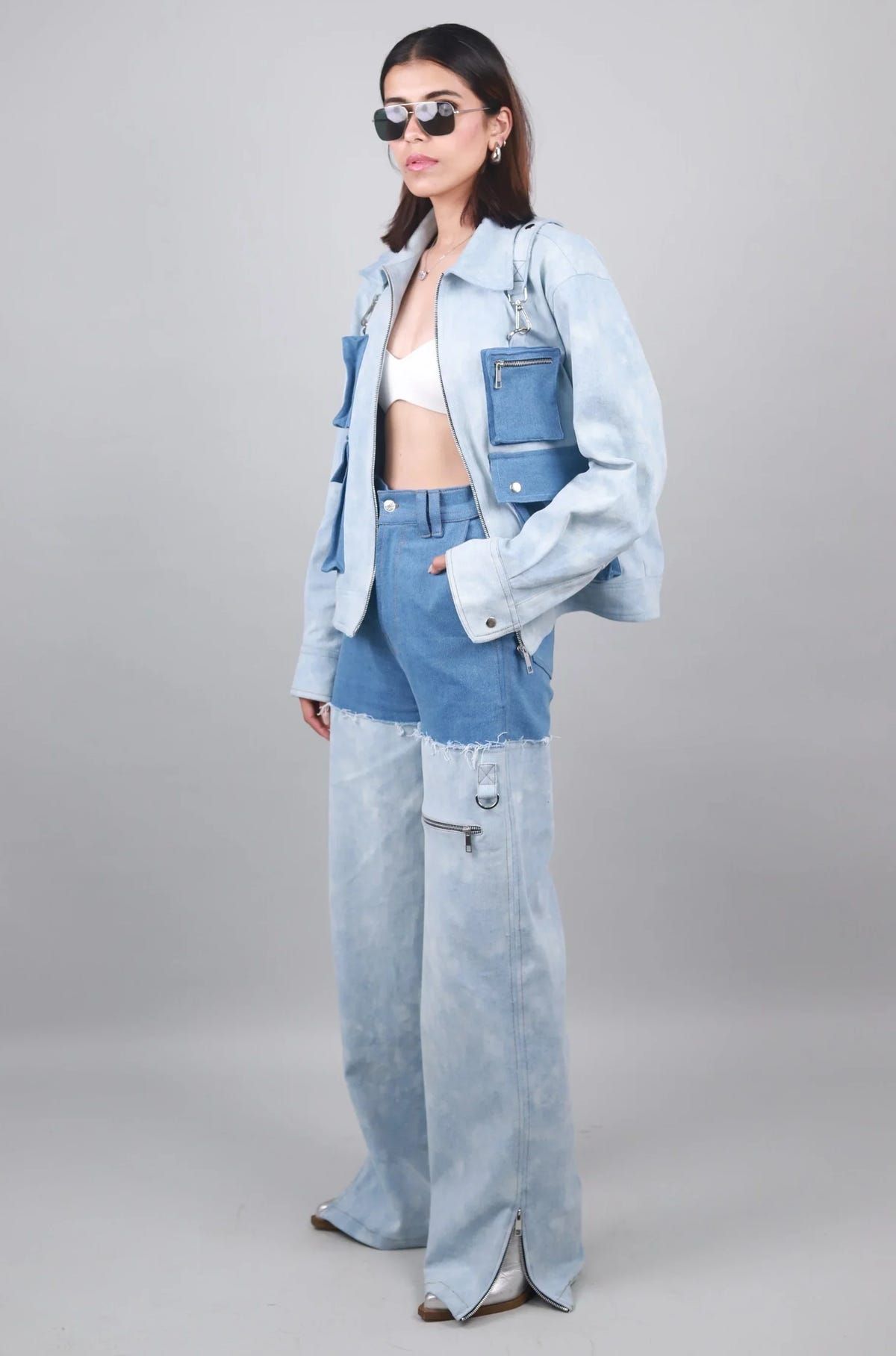Detachable Dual Jacket & Wide Leg Jeans Set - image 5