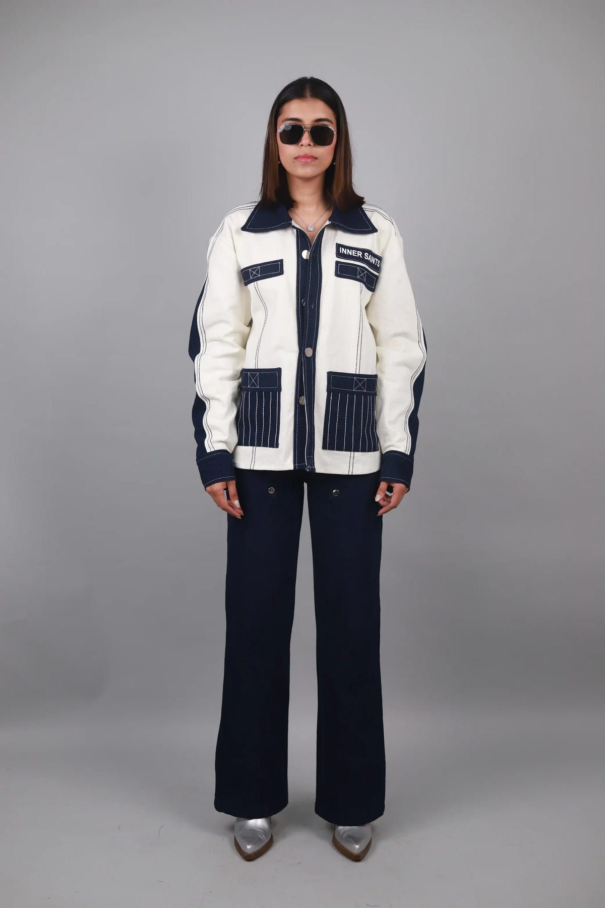 Denim White Blue Shirt & Straight Fit Jeans Set - image 4