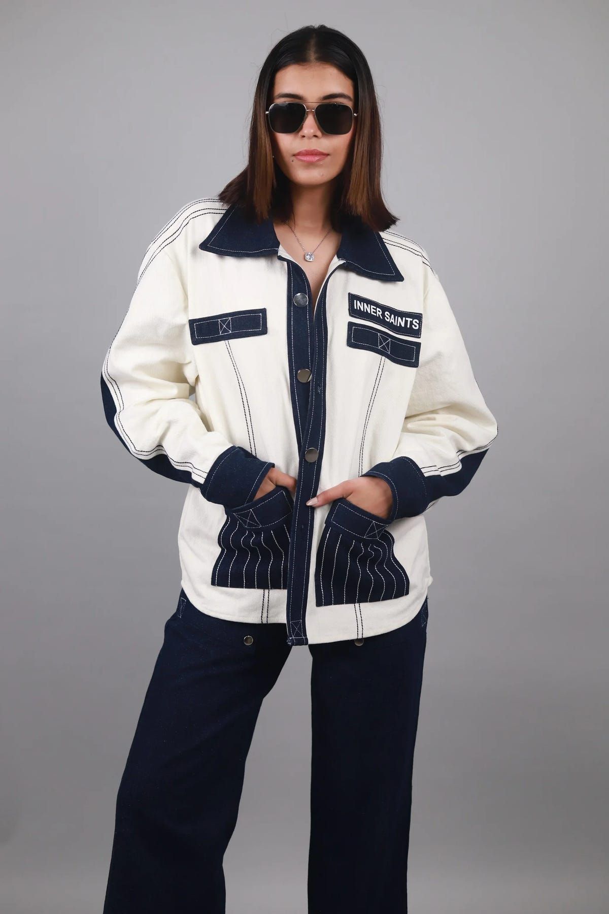 Denim White Blue Shirt & Straight Fit Jeans Set - image 5