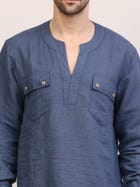 Blue Tuibasa Men linen Shirt view 3