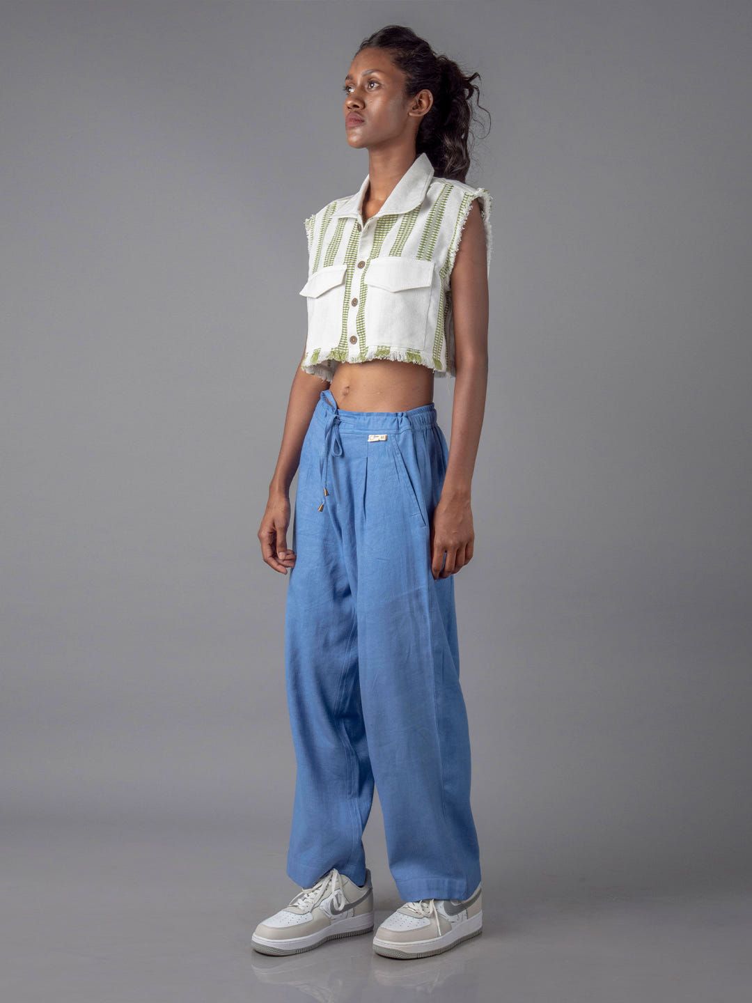 Jharkhand Handloom Textile Unisex Blue Wide Leg Pant - image 1