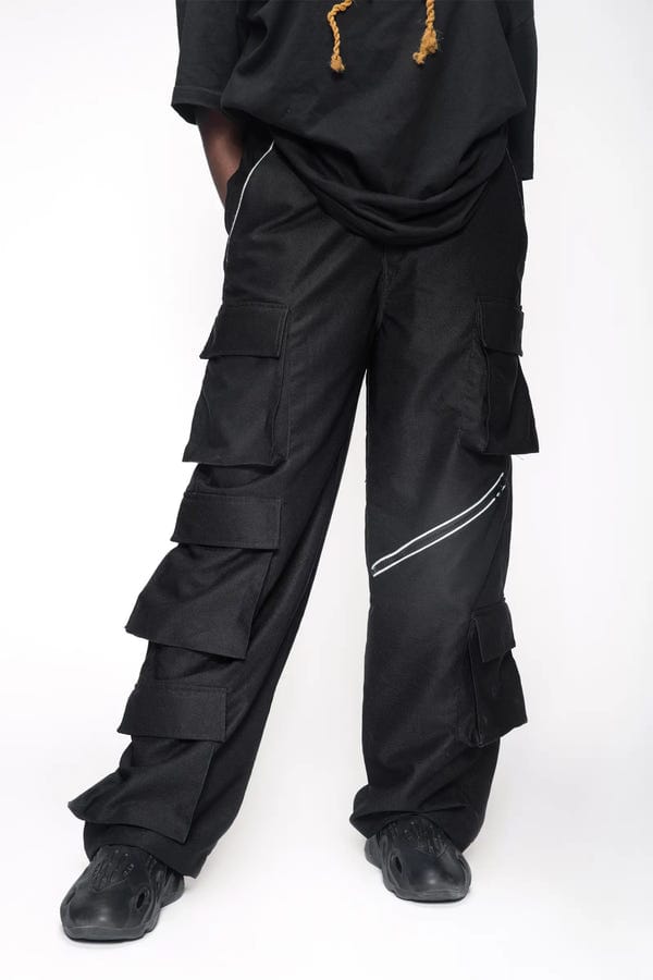 KunSquad — OBSIDIAN BLACK FLAP POCKET UNISEX TROUSERS