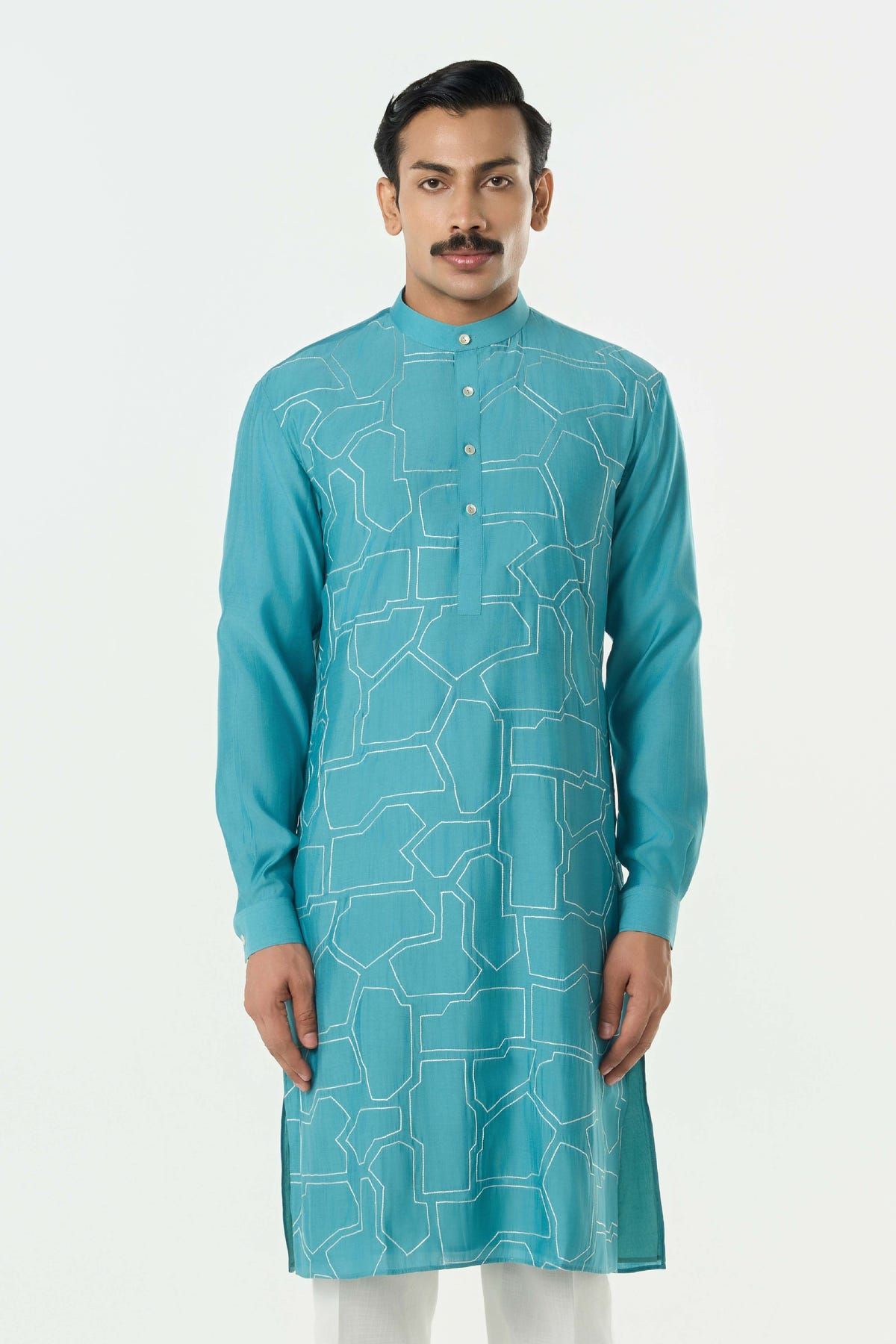Geo Block Kurta - Teal Blue - image 1