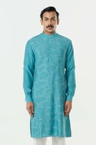 Geo Block Kurta - Teal Blue view 1