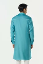 Geo Block Kurta - Teal Blue view 2