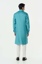 Geo Block Kurta - Teal Blue view 4