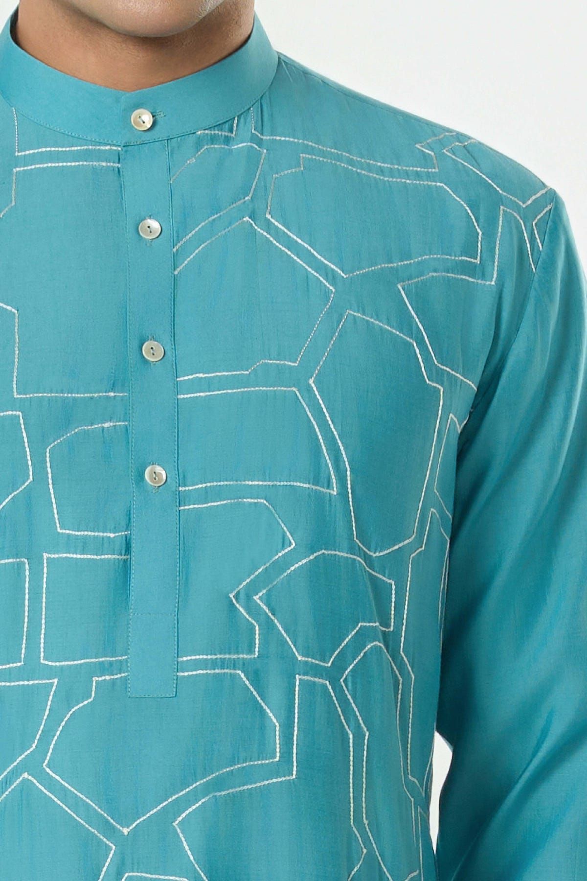 Geo Block Kurta - Teal Blue - image 6