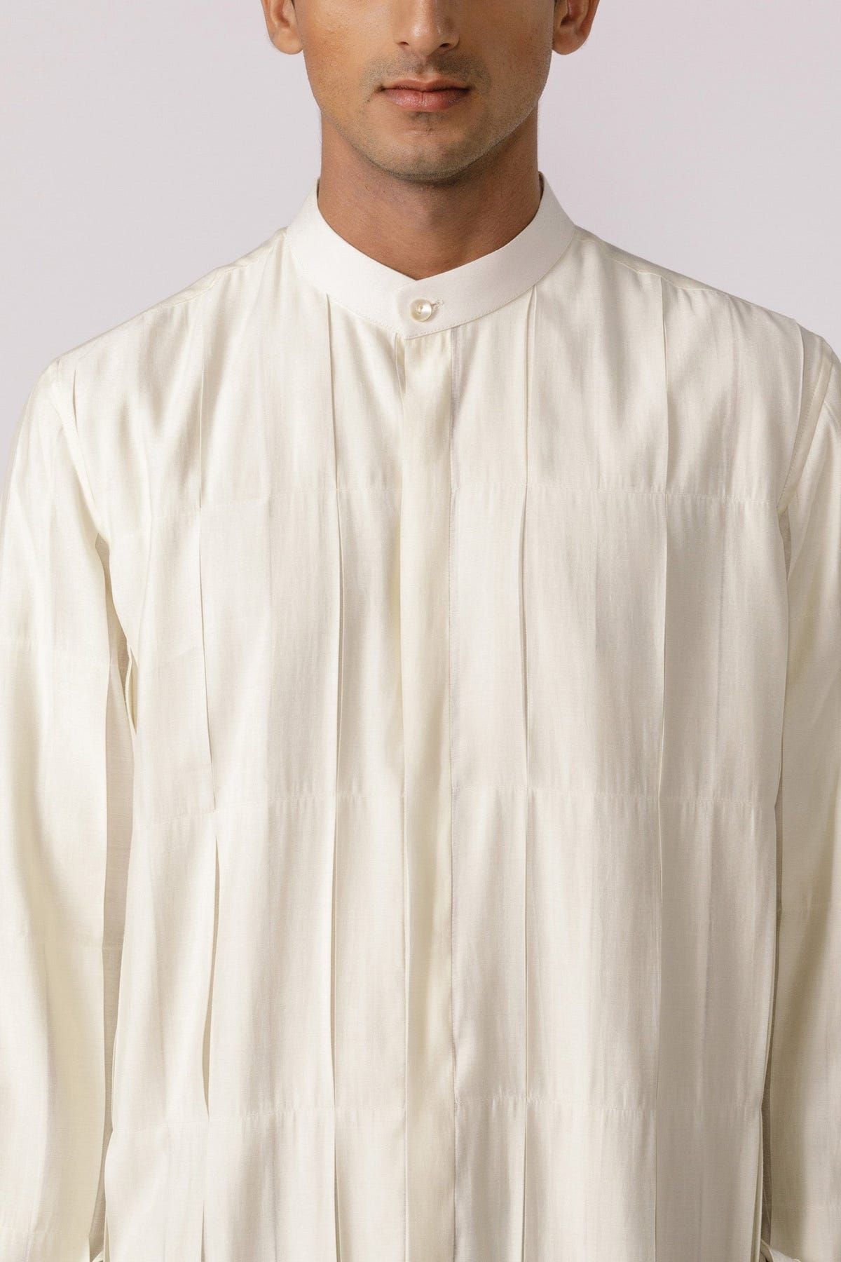 Box pleated mandarin collar shirt - image 1