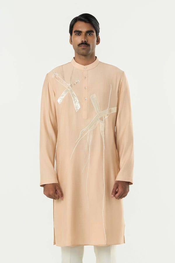 Line out Line — Axis Embroidered Kurta - Beige