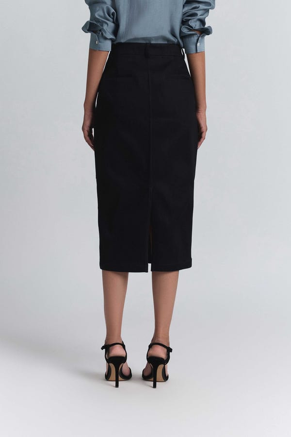 Line out Line — Torque Denim Midi Skirt