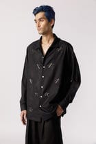 Oversized embroidered shirt(black) view 4