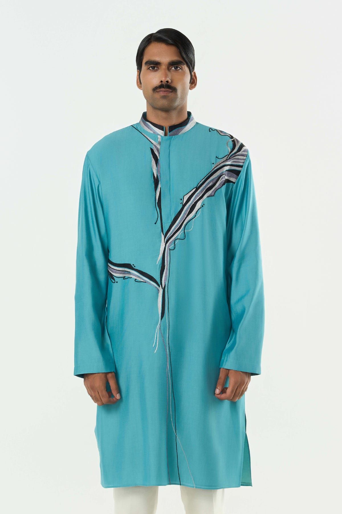 The Abstract Kurta - Teal Blue - image 1