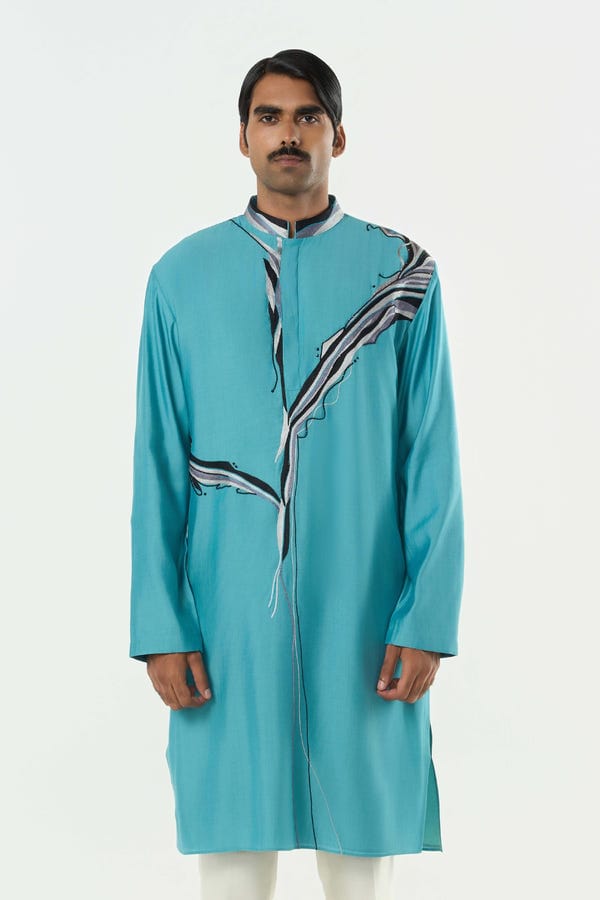 Line out Line — The Abstract Kurta - Teal Blue