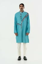 The Abstract Kurta - Teal Blue view 3
