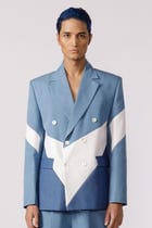 Denim panelled duo tone blazer view 1